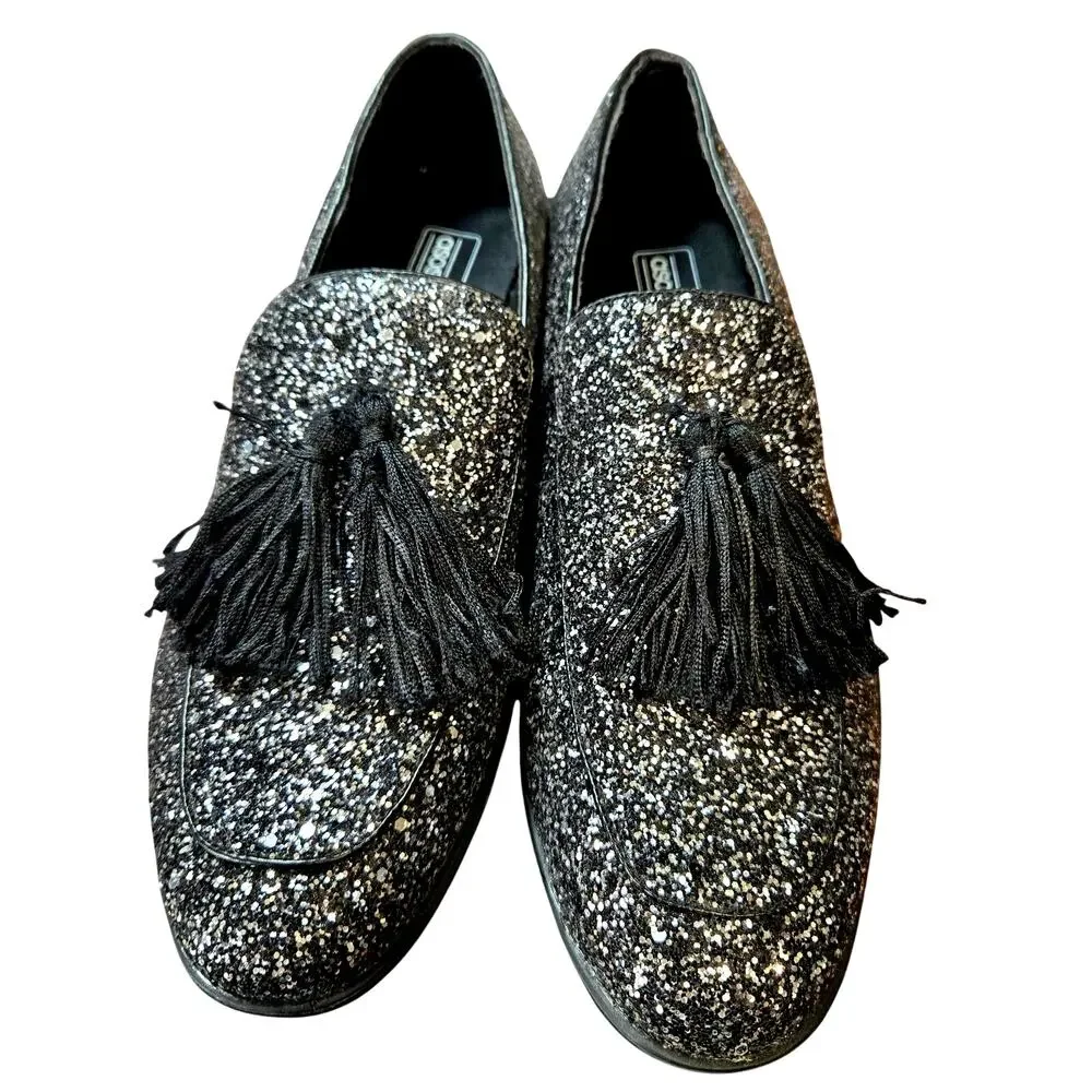 Asos 8 Men's Black Sparkle Tassel Dress Shoe Loafer Slip On Causal